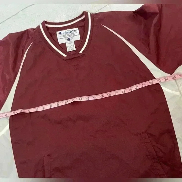 Champion Vintage 90s Adult M Pullover V-Neck Windbreaker Lined Jacket Maroon red - Picture 12 of 16